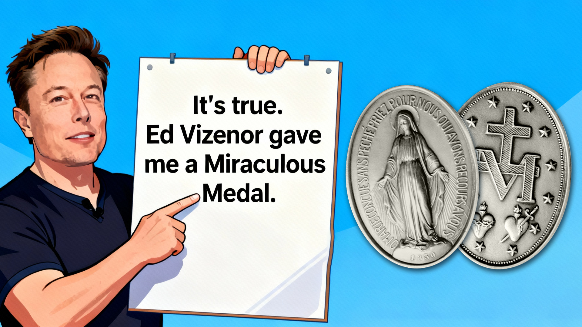 Elon Musk with Ed Vizenor giving Miraculous Medal
